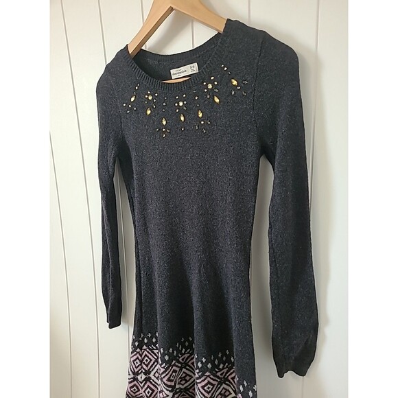 Abercrombie Kids Girls Sweater Dress 15/16 Gray Embellished Knit Long Sleeve - Picture 3 of 11